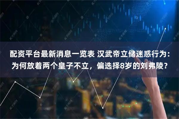 配资平台最新消息一览表 汉武帝立储迷惑行为：为何放着两个皇子不立，偏选择8岁的刘弗陵？
